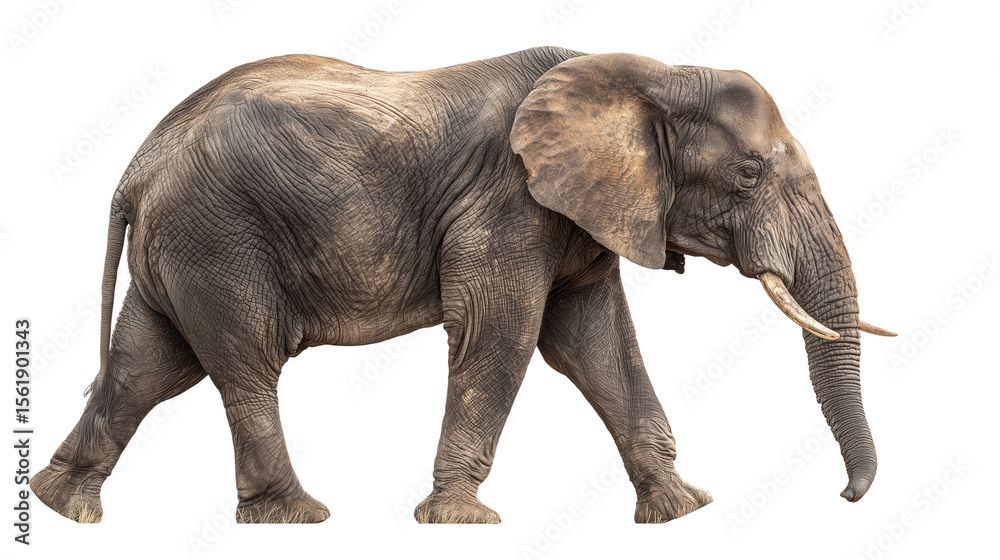 Fototapeta premium African Elephant Walking Isolated on Transparent Background