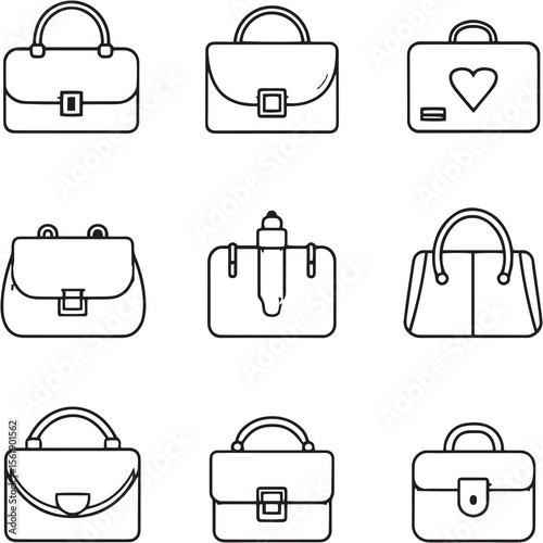 Purse Black Line Editable Icons set