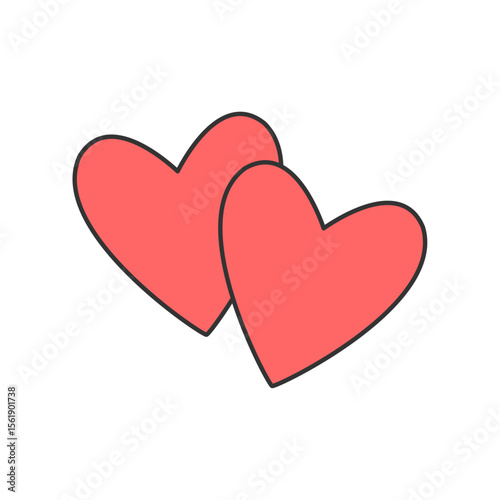 Flat design double red heart with black outline – cute romantic symbol suitable for Valentine’s Day, love, or romance designs. Elegant and versatile in style.