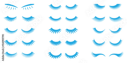 Eyelash extensions collection shows various styles in a beauty theme with a graphic design on a plain background, silhouette