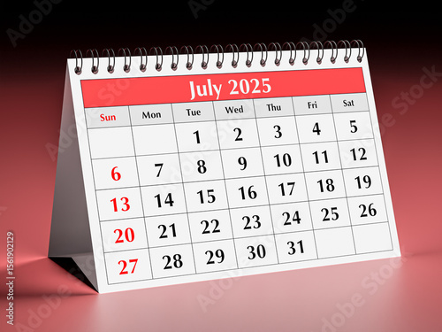July 2025 calendar. One page of annual business desk monthly calendars
