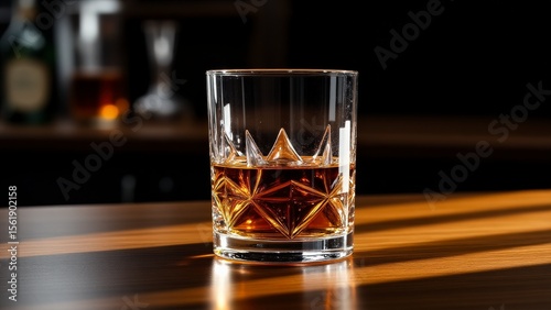 glass of whiskey with ice at the bar