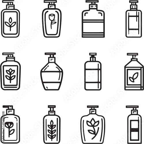 Shampoo Black Line Editable Icons set 