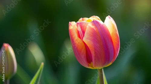 Vibrant tulip blooming in a lush garden setting