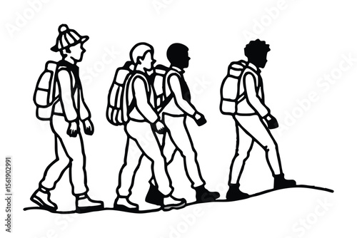 Vector silhouettes of people illustrate women, men, and children walking, engaged in business, shopping, and fashion, with some figures carrying bags
