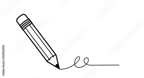 A Simple Line Drawing of Pencil Writing on White Background art a Minimalist Black and White Vector Illustration 