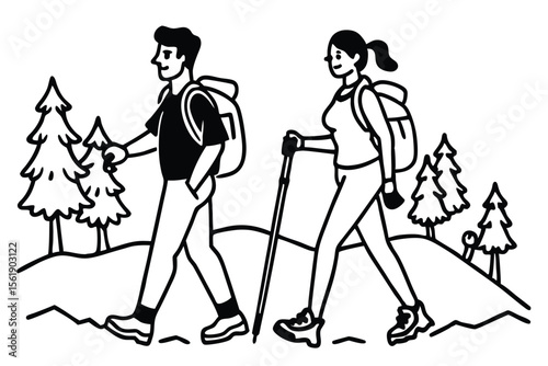 Vector silhouette illustration of a senior woman walking with a stick