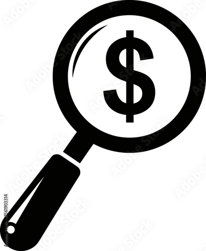 Magnifying Glass Over Dollar Symbol Showing Financial Research and Analysis