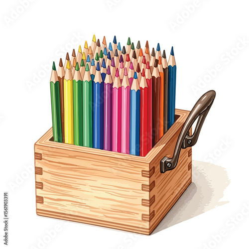 Some Colorful Pencils in Wooden Box Vector art 