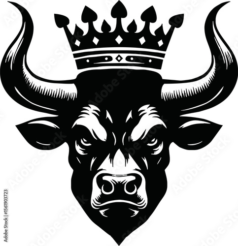 silhouette of head of a bull with a crown on black background