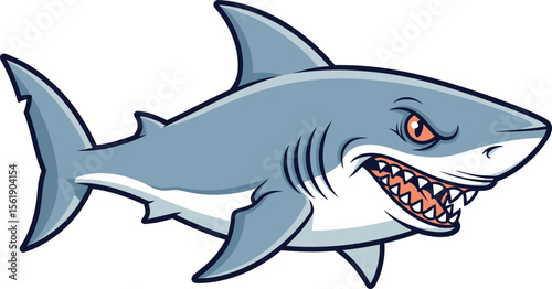 Fearsome Cartoon Great White Shark with Sharp Teeth and Angry Eyes Ready to Attack