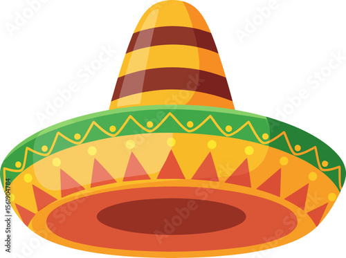 Traditional Mexican Sombrero Hat with Decorative Pattern and Colorful Stripes