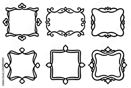 Collection of six decorative black and white ornamental frames and borders
