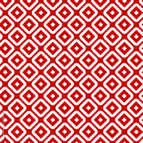 Seamless geometric pattern with red and white diamond shapes in a regular grid creating a modern abstract background.