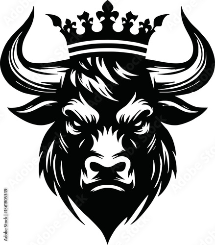 silhouette of head of a bull with a crown on black background