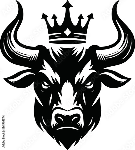 silhouette of head of a bull with a crown on black background