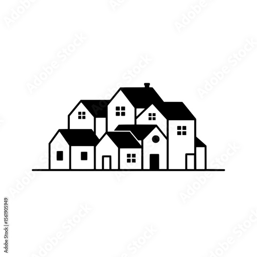 Cottage Cluster Illustration: A captivating illustration of a charming cluster of diverse cottages.