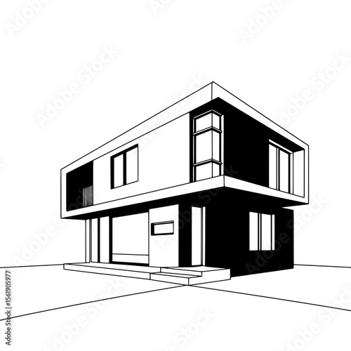 Modern Minimalist Home: A striking architectural representation of a modern house, showcasing clean lines, geometric forms, and a minimalist aesthetic. 