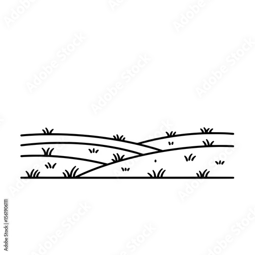 Line Art Meadowscape: A minimalist line art illustration of rolling hills and grassy patches, evoking a sense of serenity and simplicity.