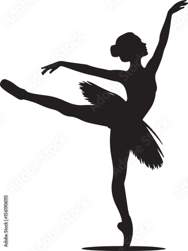 Elegant ballerina performing a graceful arabesque dance pose silhouette