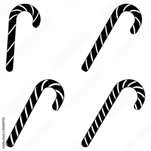 Four black and white balloons with varying designs including stripes and a girl holding a balloon