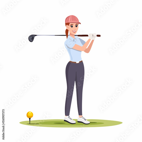Woman Golfer Preparing for a Swing Golf Illustration