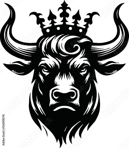 silhouette of head of a bull with a crown on black background