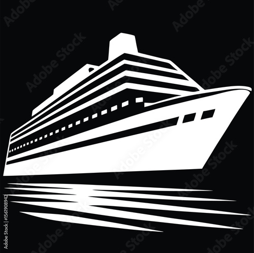 Cruise silhouette, cruise ship silhouette, modern ship silhouette, simple ship silhouette, ship silhouette front.