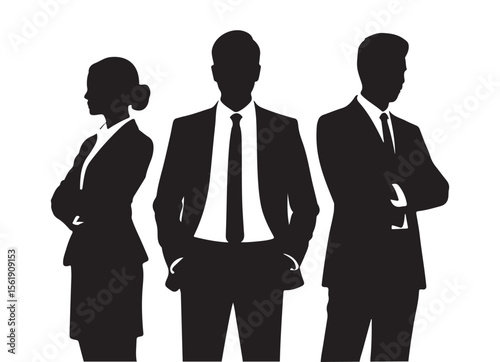 Three business professionals standing confidently with arms crossed silhouette