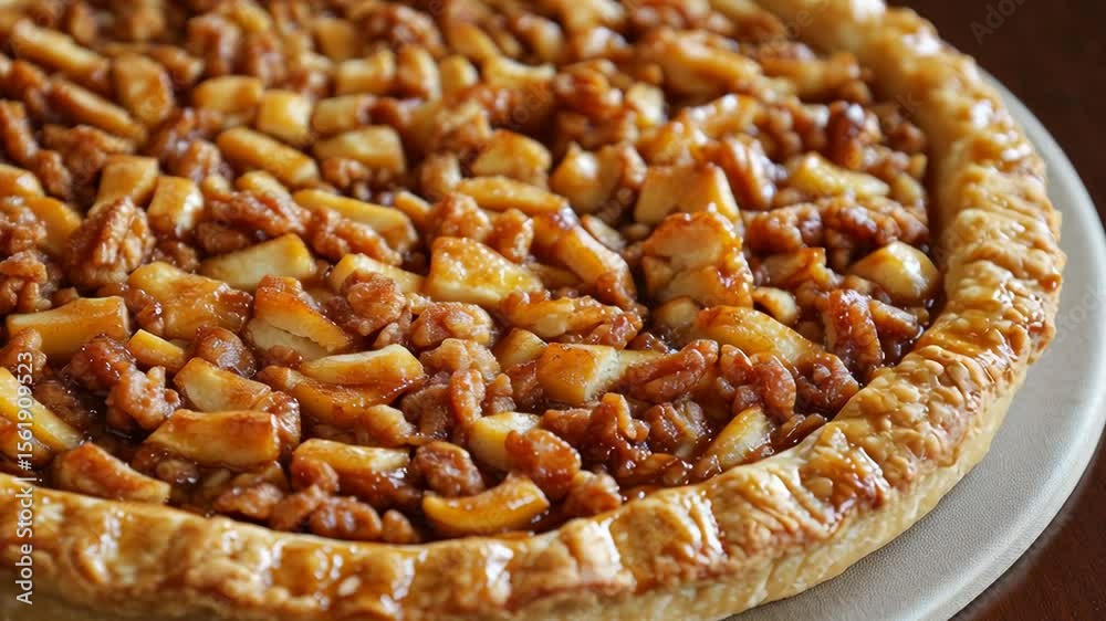 fresh homemade apple pie with golden crust and caramelized filling baked dessert closeup