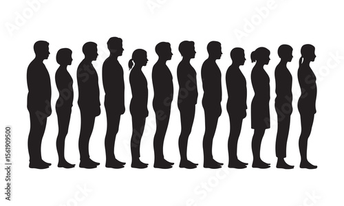 Diverse group of people standing in a line silhouette