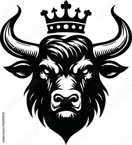 silhouette of head of a bull with a crown on black background