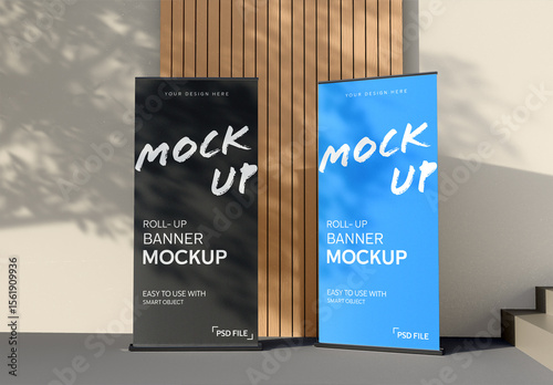 Two Roll Up Banner Mockup Scene