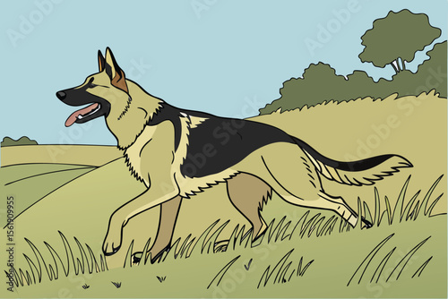 Black silhouette vector illustration of a German Shepherd dog