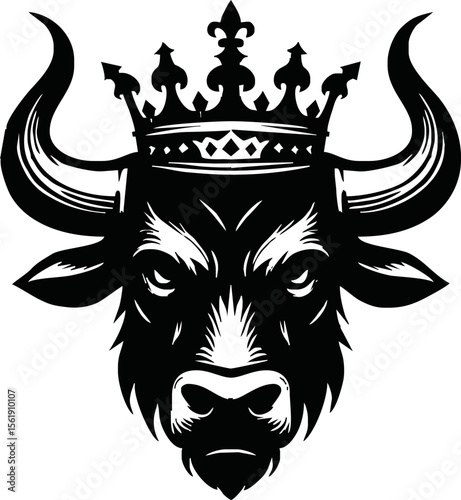 silhouette of head of a bull with a crown on black background