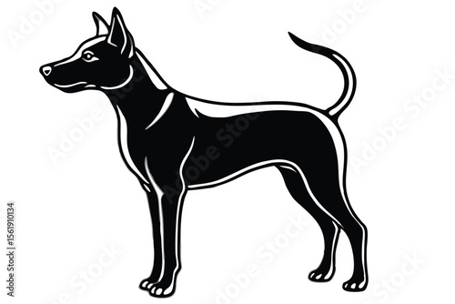 Black and white vector illustration of a domestic animal puppy silhouette