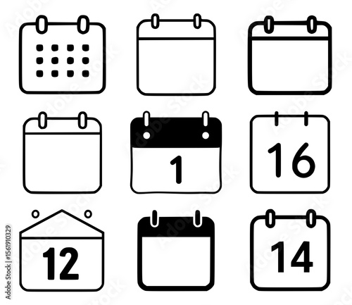 Calendar Icons: Schedule and Date Reminders, Black and White