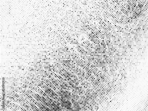 Halftone background.  Radial halftone grunge texture with fading effect. halftone random circle dots raster texture. Grunge circular stain. Vector design element  