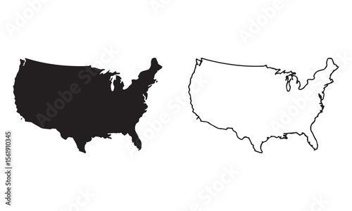 United states of america map outline and solid silhouette