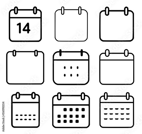 Various Calendar Icon Designs in a Grid Layout