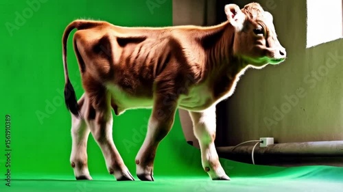 Wallpaper Mural A brown calf stands in front of a green screen, looking directly at the camera in a studio setting green screen animal video Torontodigital.ca