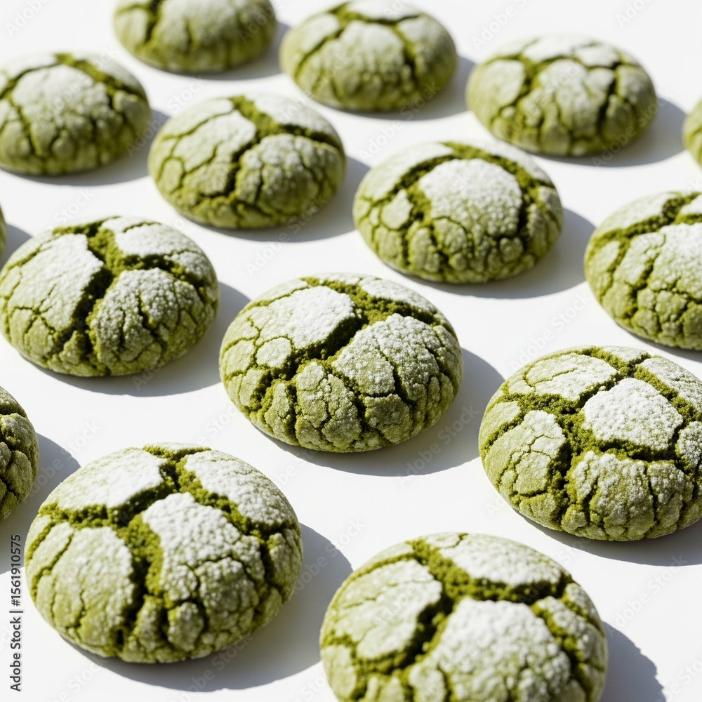 Obraz premium Cracked Matcha Cookies with Powdered Sugar – Isolated