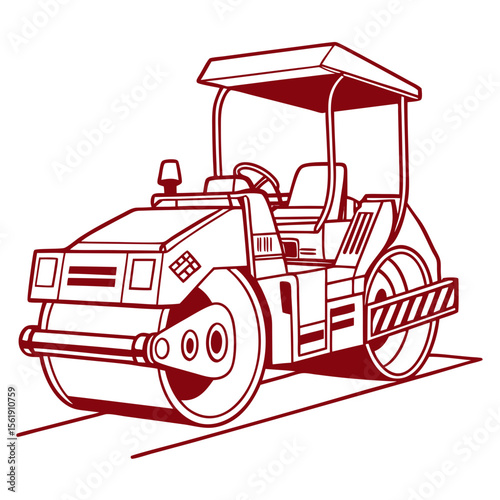 Flat Vector Illustration of Road Paver Construction Machine
