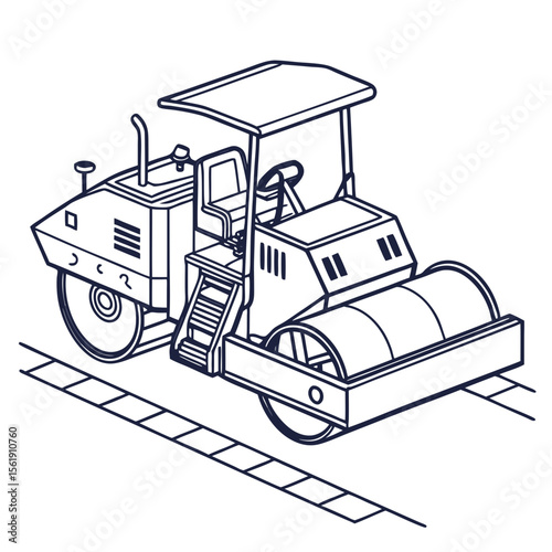 Editable Vector of Road Paver for Construction Set

