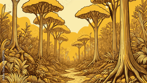 Illustration of tropical forest in the dry season