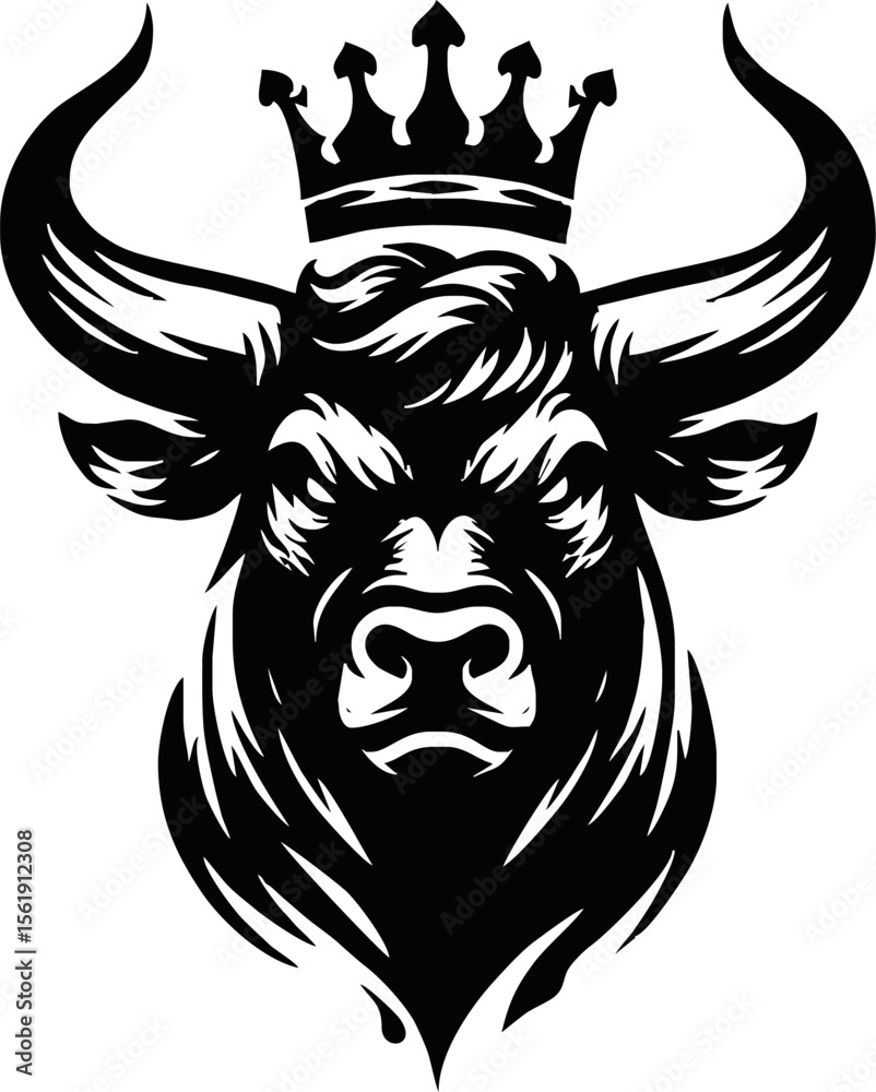Obraz premium silhouette of head of a bull with a crown on black background