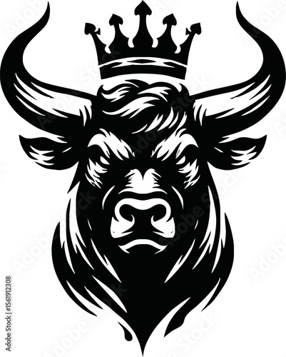 silhouette of head of a bull with a crown on black background