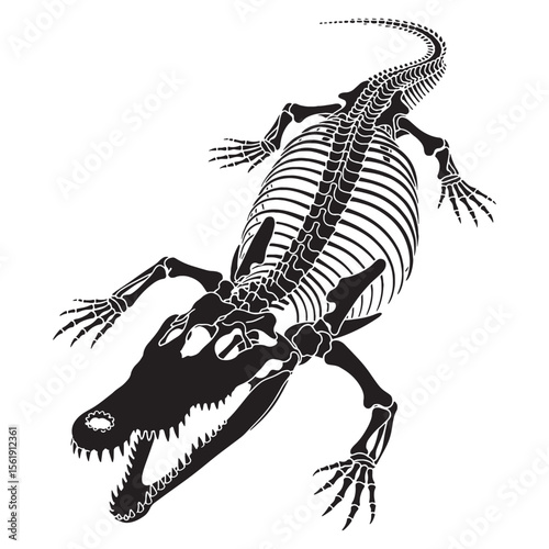 A prehistoric survivor visualized – Crocodile skeleton silhouette transformed through Crocodile skeleton vector – Crocodile skeleton illustration

