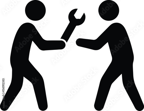 Silhouette mechanic people holding wrench repair service vector illustration