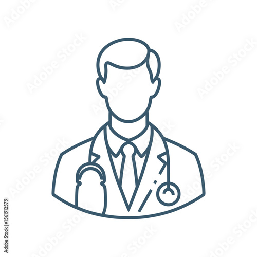 Outline Icon of Male Doctor with Stethoscope